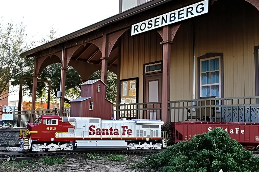 Santa Fe locomotive on display outside the Rosenberg Railroad Museum in Rosenberg, Texas