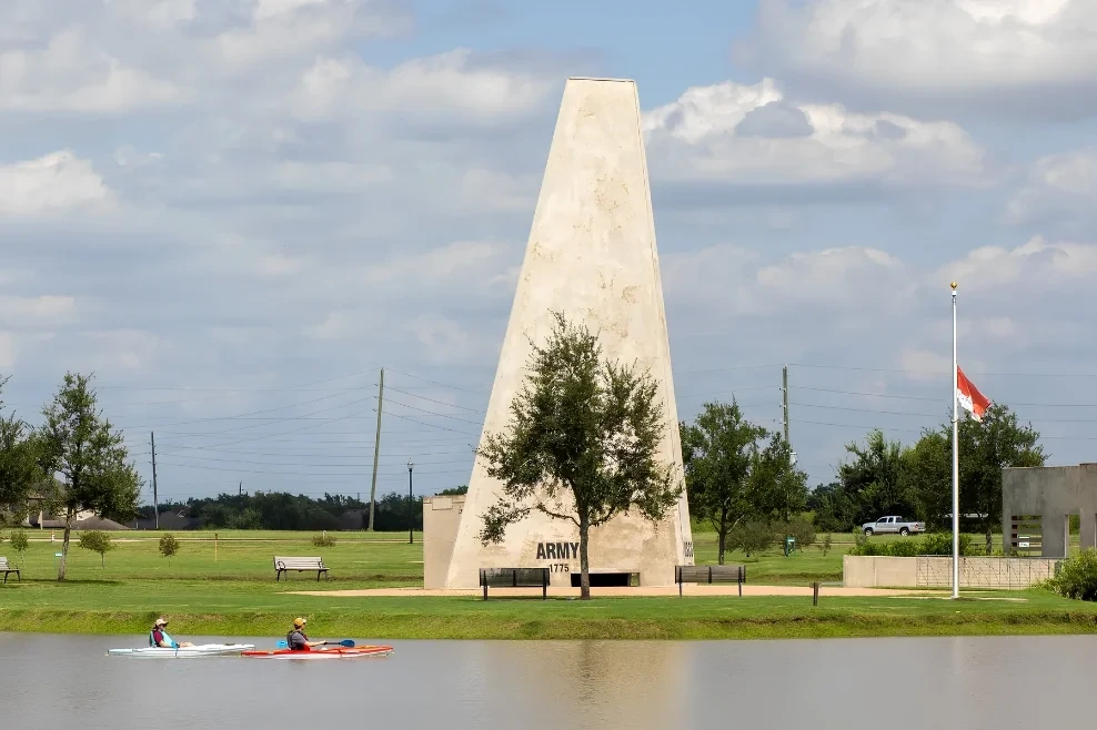 Sugar Land Remembrance Tower by the lake in Sugar Land, TX, area served by Blueprint Mental Health